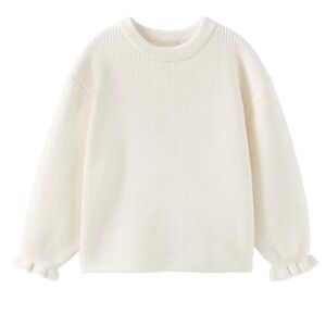 Chenille knit sweater with ruffle sleeve